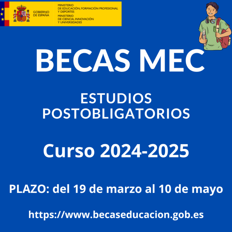 Convocatoria Becas MEC curso 2024-2025 para estudiantes que cursen estudios postobligatorios